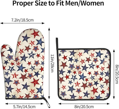 Patriotic Stars Oven Mitts - 4th of July Kitchen Mitts Pot Holders Sets of 2 Red White and Blue Hot Mitts Independence Memorial Day Hot Pads for Cooking Baking Grilling - Image 3