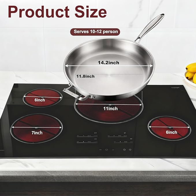 DELARLO Tri-Ply Stainless Steel Pan, 18/10 Frying Pan, Oven Safe Up to 600°F, Nontoxic Cookware, Compatible with All Cooktops Skillet, Durable, Fast Even Heat Fry Pan,Large 14.2 Inch Frying Pan - Image 5