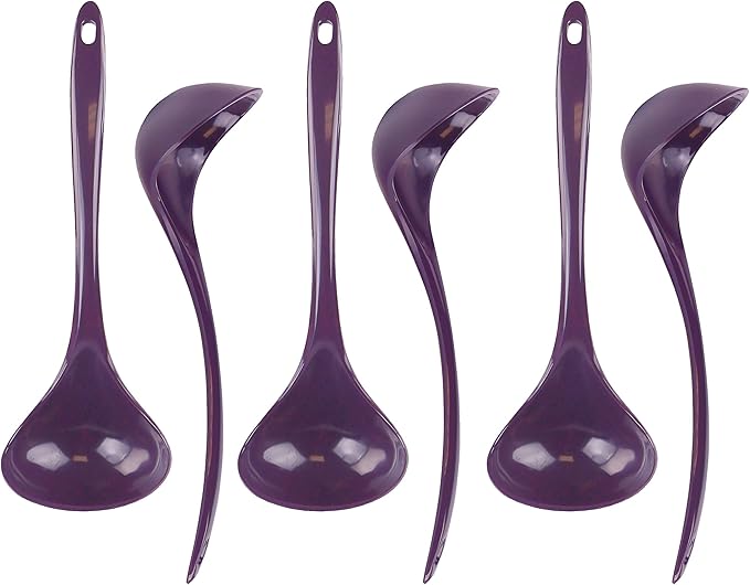 Reston Lloyd Melamine Soup Ladle Kitchen Utensil, Premium Quality Utensil with Heat Resistant Ergonomic Handle, Durable BPA-Free Plastic, 10.5 inch long, 6pc Set, Plum by RestonLloyd