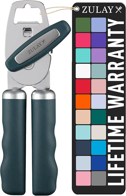Zulay Kitchen Heavy Duty Stainless Steel Can Opener Manual with Bottle Opener - Rust Proof Manual Can Opener With Turn Knob & Comfy Soft Grip Handles - Green by ZulayKitchen