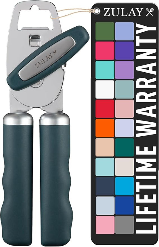 Zulay Kitchen Heavy Duty Stainless Steel Can Opener Manual with Bottle Opener - Rust Proof Manual Can Opener With Turn Knob & Comfy Soft Grip Handles - Green by ZulayKitchen
