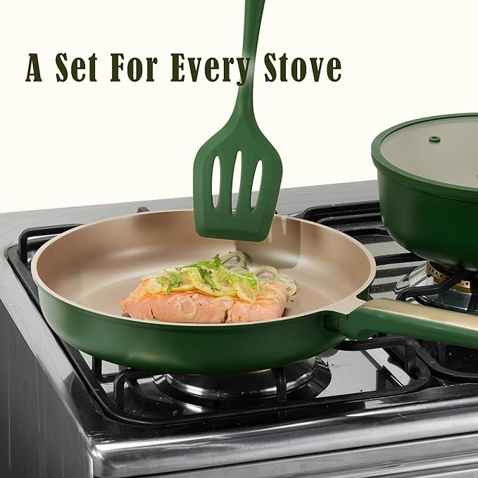 CAROTE Pots and Pans Set Non stick, 18pcs NonStick Kitchen Set Induction Cookware Non-toxic Cooking Set, Dishwasher/Oven Safe,Cookware Set,Green - Image 6
