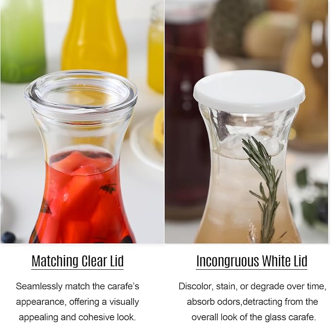 Set of 6 Glass Carafe with Lid, 1 Liter Beverage Serveware Carafe, Clear Glass Pitcher for Mimosa Bar, Brunch, Cold Water, Juice, Milk, Iced Tea, Lemonade - Image 4