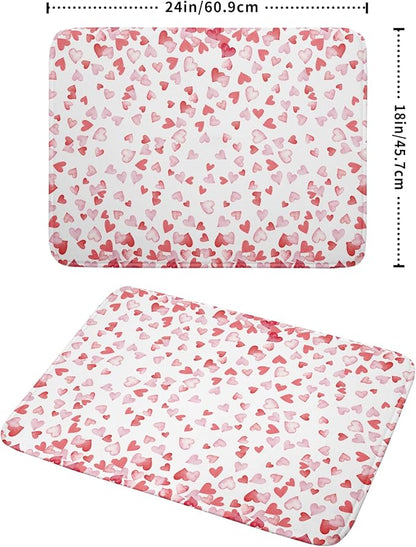 Valentine’s Day Dish Drying Mat for Kitchen Counter 24x18 Inch Watercolor Love Drying Mat with Absorbent Reversible Microfiber Pink Dish Drainer Mats Rack Pad for Coffee Countertop Protector