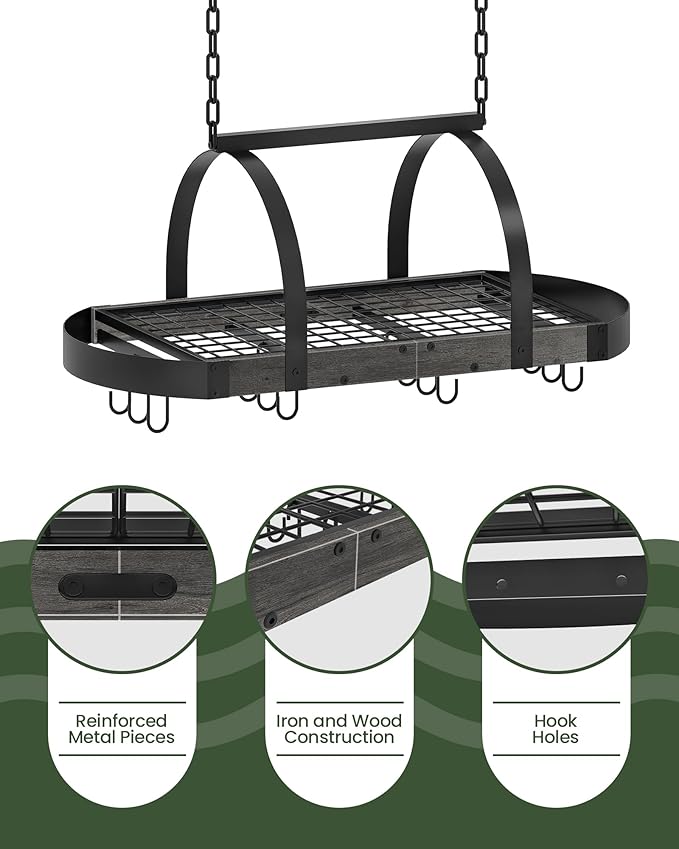 CHOEZON Hanging Pot Rack, Pot Hanger for Kitchen, Ceiling Mounted Pot Holder, Cookware Organizer with 12 S-Shaped Hooks, for Pot, Pan Storage, Space-Saving, Charcoal Black and Black TPR08BCC1 - Image 6