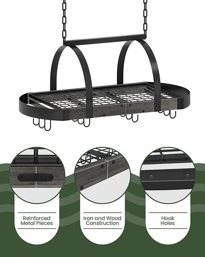 CHOEZON Hanging Pot Rack, Pot Hanger for Kitchen, Ceiling Mounted Pot Holder, Cookware Organizer with 12 S-Shaped Hooks, for Pot, Pan Storage, Space-Saving, Charcoal Black and Black TPR08BCC1 - Image 6