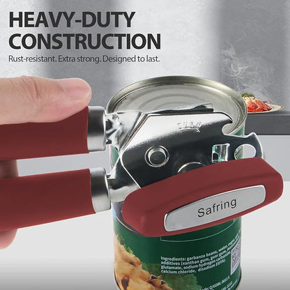 Safring Can Opener Manual, Heavy Duty Handheld Strong Can Opener with Soft Touch Handle, Sharp Blade Smooth Edge, Can Openers with Multifunctional Bottle Opener, Red - Image 6