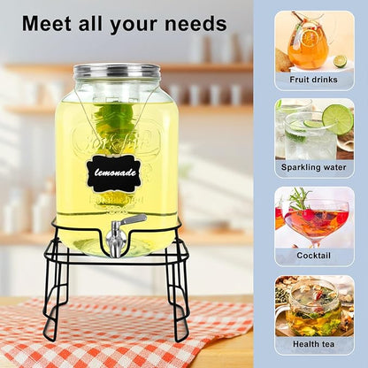 2 Gallon Glass Drink Dispensers For Parties,Beverage Dispensers With Stand And 100% Leakproof Stainless Steel Spigot.Glass Water Jug Dispenser,Lemonade Dispenser,Mason Jar. - Image 2