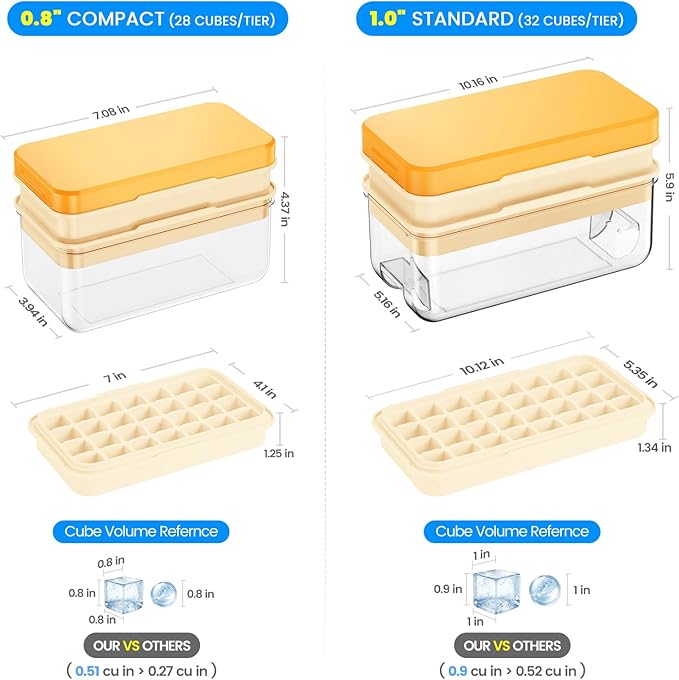 PHINOX Ice Cube Tray with Lid and Bin, Ice Trays for Freezer, Flexible Ice Cube Trays, Making 56 pcs Ice Cubes, Chilling Cocktail, Whiskey, Coffee, with 2 trays, Ice Container, Scoop&Cover, BPA Free - Image 6
