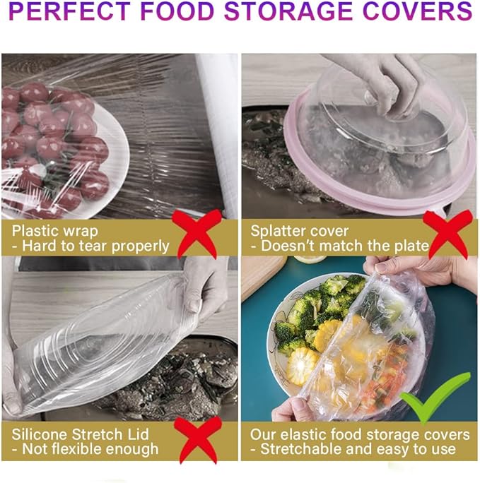 200PCS Plastic Elastic Bowl Covers Reusable,Food Storage Covers with Elastic Bowl Covers for Leftover, Plastic Covers for Bowls Fresh Keeping Bags for Family Outdoor Picnic (Regular) - Image 2