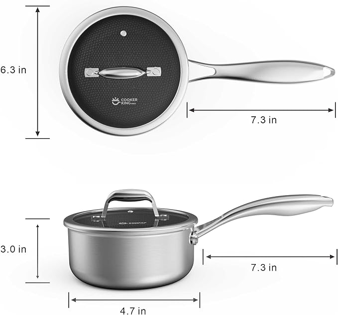 COOKER KING 1.5 Quart Stainless Steel Saucepan, Nonstick Sauce Pan, Ceramic Suce Pot with Tempered Glass Lid, Induction Pot Compatible with All Cooktops, Dishwasher & Oven Safe(PFAS/PFOA/PTFE Free) - Image 7