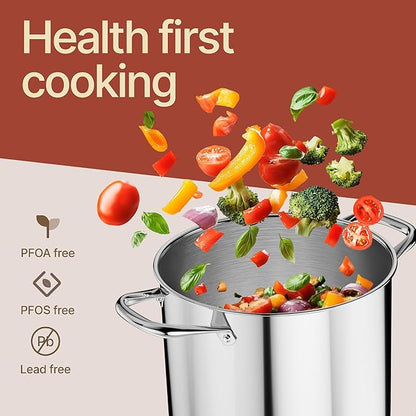 Stainless Steel Stockpot with Tempered Glass Lid 20 Quart, Durable 18/0 Stainless Steel, Impact-Bonded Base for Even Heating, Riveted Handles, Oven & All Stove Compatible, Safe Up To 500°F (260°C) - Image 6