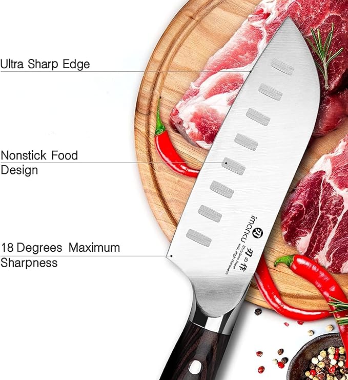 imarku Santoku Knife Chef Knife 5 inch Ultra Sharp Asian Knife Japanese Chef Knife - Japanese High Carbon Stainless Steel - Ergonomic Pakkawood Handle, Best Choice for Home Kitchen - Image 6