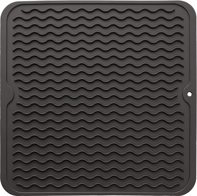MicoYang Silicone Dish Drying Mat for Multiple Usage,Easy clean,Eco-friendly,Heat-resistant Silicone Mat for Kitchen Counter or Sink,Refrigerator or Drawer liner Coffee M 12 inches x 12 inches by MicoYang