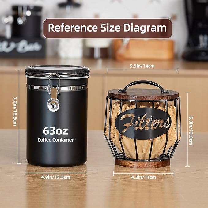 Yangbaga Coffee Filter Holder with Wood Lid,Wood and Metal Coffee Filter Storage Container Basket for Coffee Filters 2-4 Cup,Round Coffee Filter Holder Case for Counter,Coffee Bar Accessories decor - Image 3