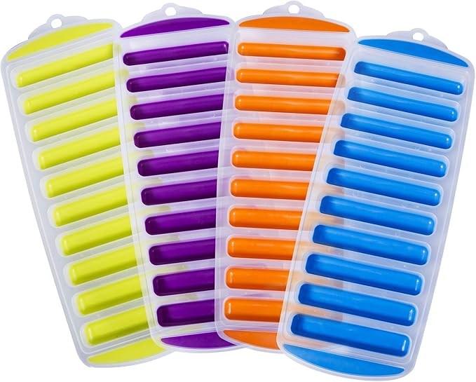 Ozera 4 Pack Ice Cube Trays, Narrow Water Bottle Ice Cube Tray Stick, Silicone Ice Trays for Freezer with Easy Push and Pop Out Material, Ideal for Sports and Water Bottles by Ozera