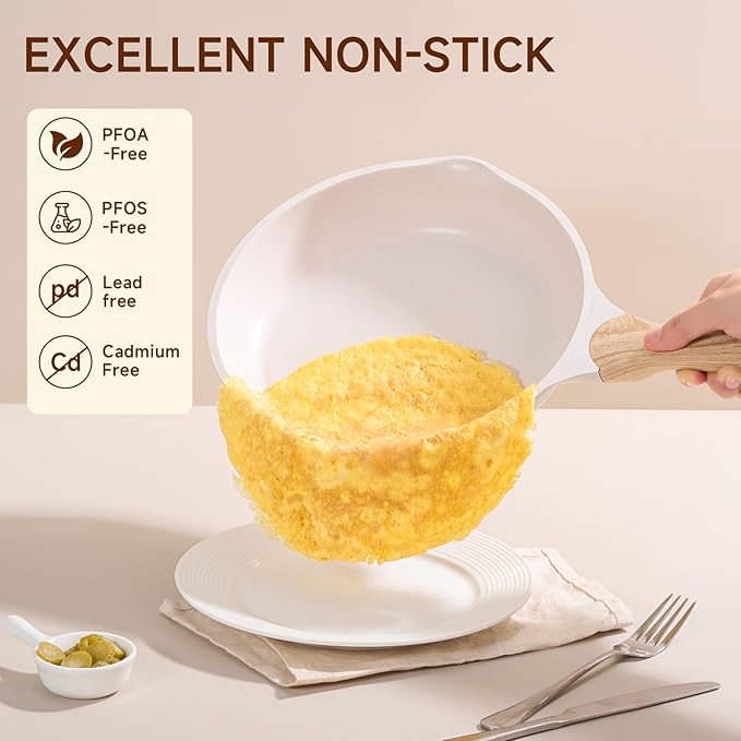 JEETEE 8 Inch Nonstick Frying Pan Stone Coating Cookware, Nonstick Omelette Skillet with Soft Touch Handle, Compatible with All Stoves - Image 5