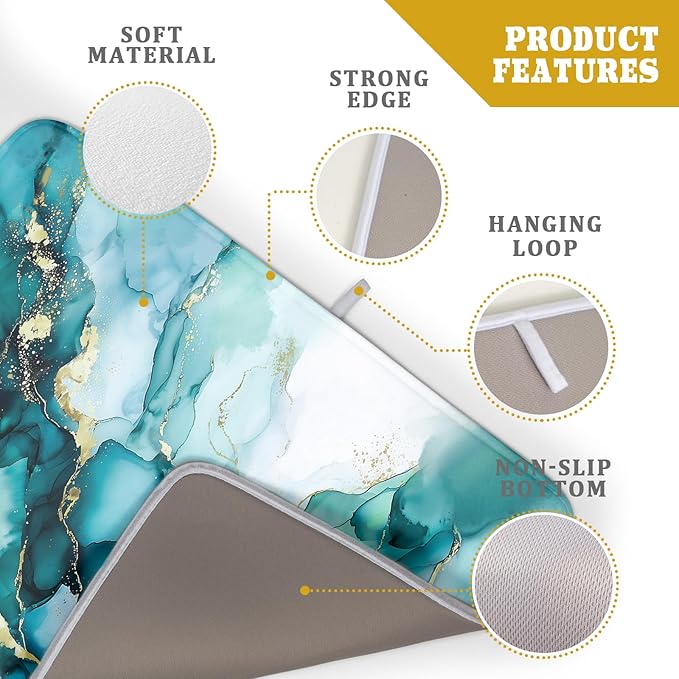 Giwawa Teal Marble Dish Drying Mat Turquoise Blue Marbling Print Dish Drainer Mats 18"x24" Modern Granite Microfiber Reversible Dish Drying Rack Pad Protector for Kitchen Countertop Decor