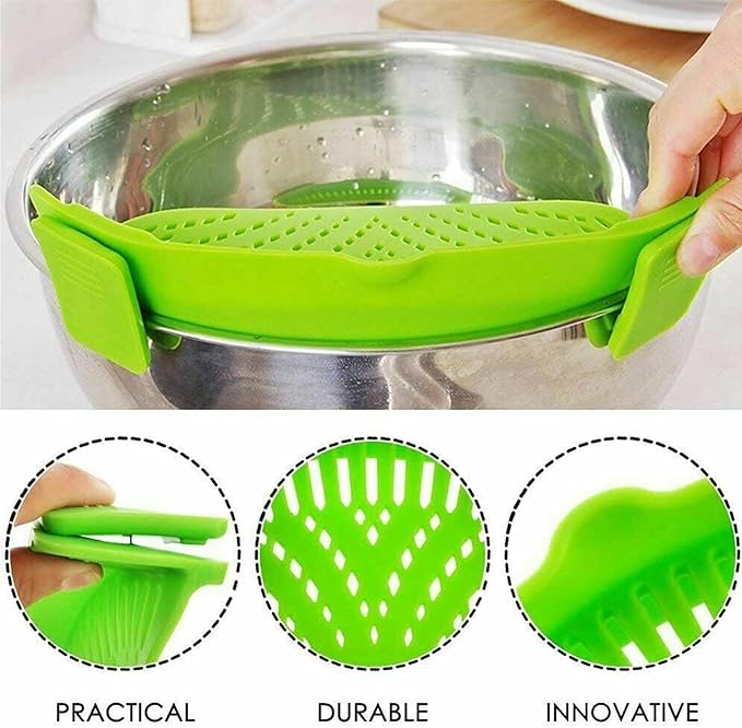 2 Pcs Clip on Strainer, Pot Strainer for Pasta Meat Vegetables Fruit, Silicone Strainers - Fit All Pots Bowls. - Image 4