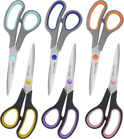 Scissors for Office School Supplies, Hnncugty 8" Scissors All Purpose Bulk Set of 6-Pack, Sharp Shears for Home Craft Sewing Fabric Middle School Student Teacher Supplies, Comfort Right/Left Handed - Image 8
