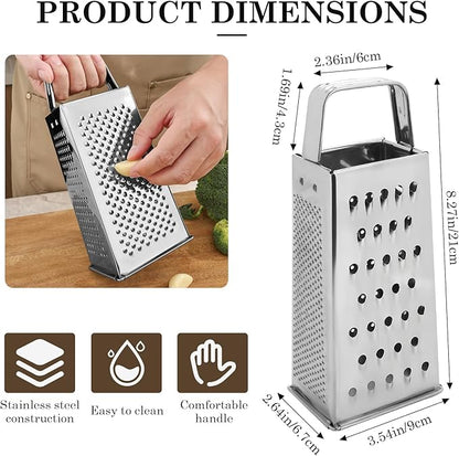 Stainless Steel Vegetable Grater, 4-Sided Portable Metal Grater, Cheese Grater with Handle for Kitchen (8inch) - Image 2