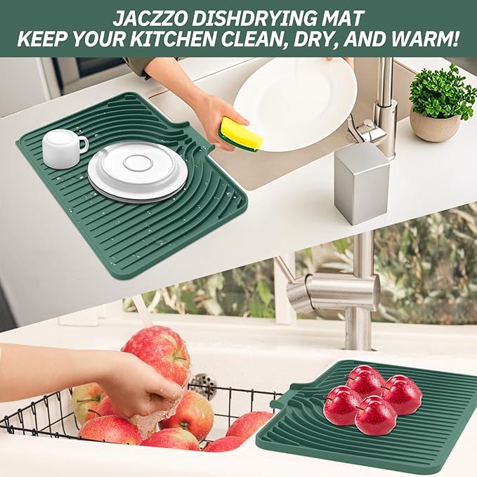 Dish Drying Mat for Kitchen Counter, with Built-in Drain Lip, Food-Grade Silicone, Easy Clean Pad for Countertop Protection, Multi-Functional Use (18x11.8, Dark Green) - Image 7