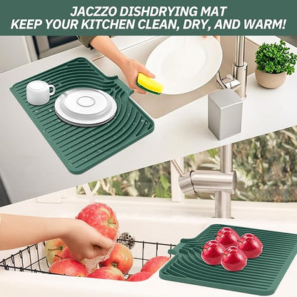 Dish Drying Mat for Kitchen Counter, with Built-in Drain Lip, Food-Grade Silicone, Easy Clean Pad for Countertop Protection, Multi-Functional Use (18x11.8, Dark Green) - Image 7