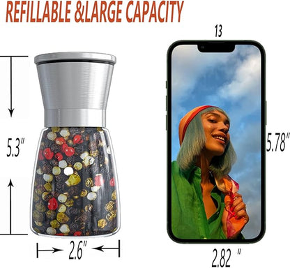 Ebaco Professional Pepper Grinder - with Germany Hardened Carbon Steel Mechanism Rotor, Refillable Pepper Mill 6OZ Glass Adjust Coarseness (1PCS-Sliver-304） - Image 3
