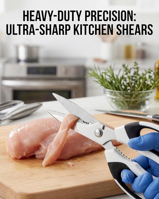 All-Purpose Kitchen Shears, Sharp Stainless Steel Kitchen Scissors with Protective Sheath, Cooking Scissors for Herbs, Bacon, Pizza, Vegetables & Food Packaging, Dishwasher Safe