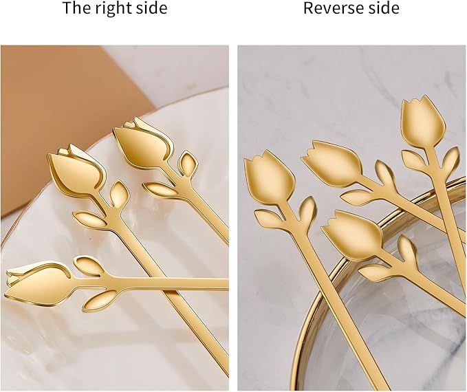 Gold Small Coffee Spoon Holder Set,Swan Base With 12 Pcs Demitasse Espresso Spoons Set,6" Mini Tulip/Rose Dessert Spoon,Stainless Steel Tea Spoons - Image 7