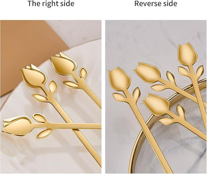 Gold Small Coffee Spoon Holder Set,Swan Base With 12 Pcs Demitasse Espresso Spoons Set,6" Mini Tulip/Rose Dessert Spoon,Stainless Steel Tea Spoons - Image 7