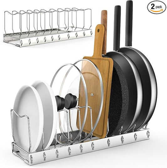 FLSEPAMB 2 Pack 10-Tier Pan Organizer Adjustable Lid Organizer Kitchen Organizers and Pan Organizer and Storage Pot Heavy Duty Pot Lid Organizer for Kitchen Under Sink Storage Drawer by FLSEPAMB