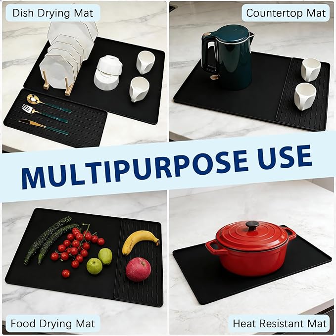 Silicone Coffee Mat 24" x 16", Heat Resistant Non Slip Leak Proof with Concave Convex Design & Detachable Drying Layer, Coffee Bar Mat for Espresso Machine, Coffee Maker Countertops (Black) - Image 4