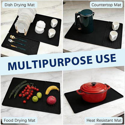 Silicone Coffee Mat 24" x 16", Heat Resistant Non Slip Leak Proof with Concave Convex Design & Detachable Drying Layer, Coffee Bar Mat for Espresso Machine, Coffee Maker Countertops (Black) - Image 4