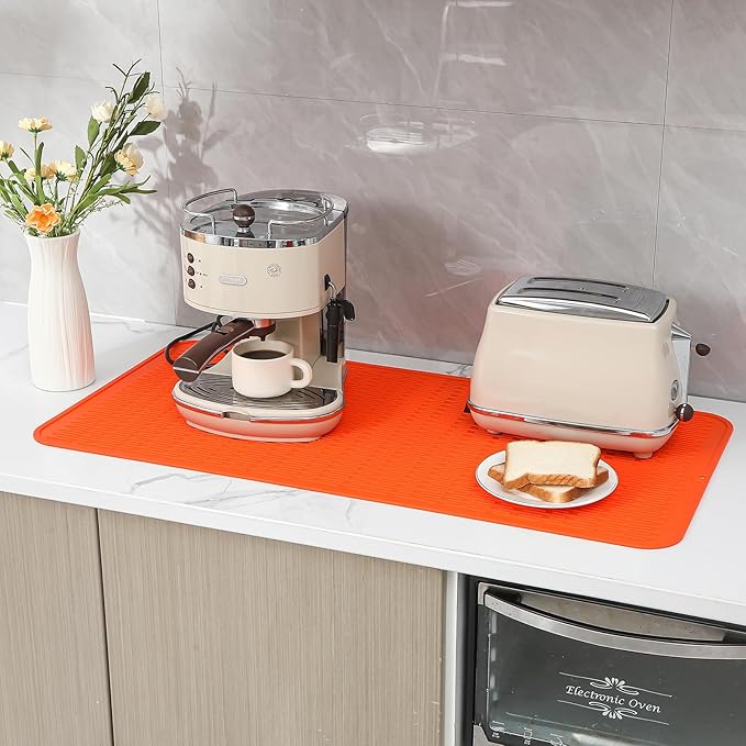 MicoYang Silicone Dish Drying Mat for Multiple Usage,Easy clean,Eco-friendly,Heat-resistant Silicone Mat for Kitchen Counter or Sink,Refrigerator or Drawer Liner Orange 5XL 36inches x 18inches - Image 7