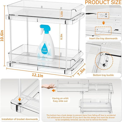 Yieach 2 Pack 10.6″ High Pull Out Medicine Cabinet Organizer for Vitamin,Pill Bottle and Supplement,2 Tier Slide out Under the Sink Organizer,Bathroom Vanity Storage and Cupboard Undersink Organizers