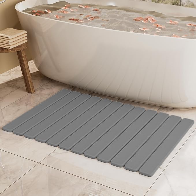 Large Stone Bath Mat 31.5 x 19.7in, Quick Dry Diatomaceous Earth Mats for Bathroom, Super Absorbent Foldable Bath Stone Mat, Non Slip, Dish Drying Mat for Kitchen Counter,Dark Gray by SummerKiss