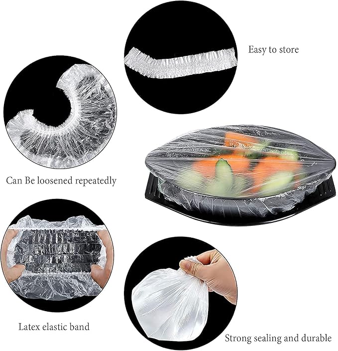 Fresh Keeping Bags, Plastic Sealing Bags Food Cover, Universal Kitchen Wrap Seal Fresh Keeping Caps Fresh Keeping Bags Covers,Plastic Stretchable Food Covers for Leftover And Meal Prep (300PCS) - Image 5