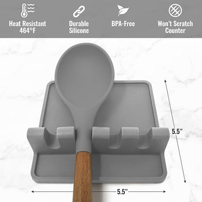 Zulay Silicone Utensil Rest - BPA-Free, Durable Spoon Rest with Drip Pad - Heat-Resistant Spoon Rest for Stove Top - Spoon Rest for Kitchen Counter - Kitchen Gadgets & Kitchen Utensils Holder - 2 Pack - Image 5
