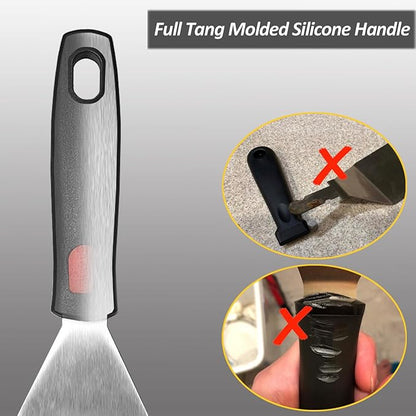 Professional Metal Spatula for Cast Iron Skillets and Flat Top Grills, Full Tang Silicone Handle,Thickened Stainless Steel Blade, Smash Burger Spatula Turner for Flipper, Cooking, BBQ, 5 x 2.75 Inch - Image 5