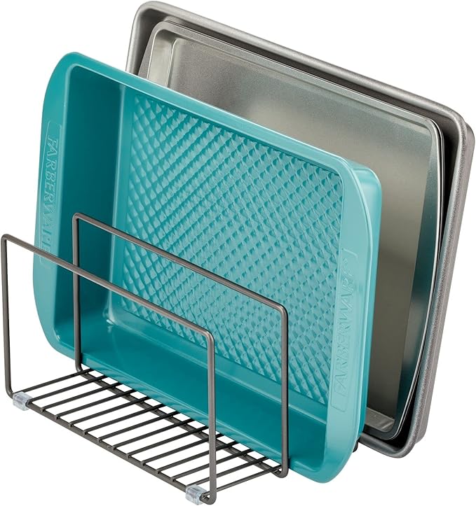 mDesign Metal Pan Organizer for Kitchen Cabinet, Counter, Pantry Shelf - 3 Slots for Baking Sheets, Muffin Pans, Cutting Boards, Frying Pans - Pan Organizer and Storage - Concerto Collection - Black - Image 5