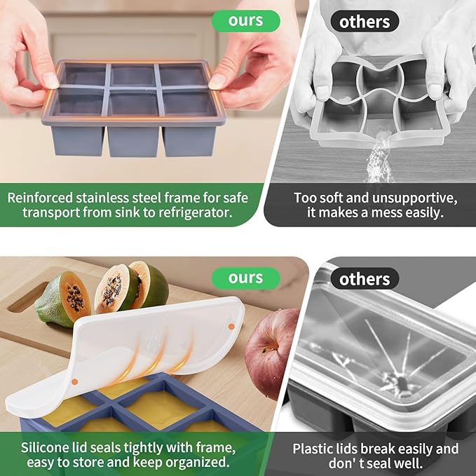 Large Ice Cube Tray for Whiskey: FDDBI Silicone Ice Cube Trays with Lid - 2Pack Big Square Old Fashioned Ice Cube Maker for Cocktail - 2inch Huge Cubed Ice Trays for Whisky - Image 3