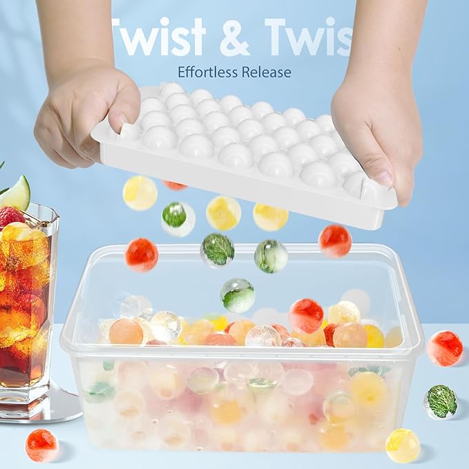 WIBIMEN Ice Cube Tray with Lid and Bin - Round Ice Trays for Freezer with Lid - Ice Cube Trays for Freezer with Ice Container (1"-2PACK White) - Image 2