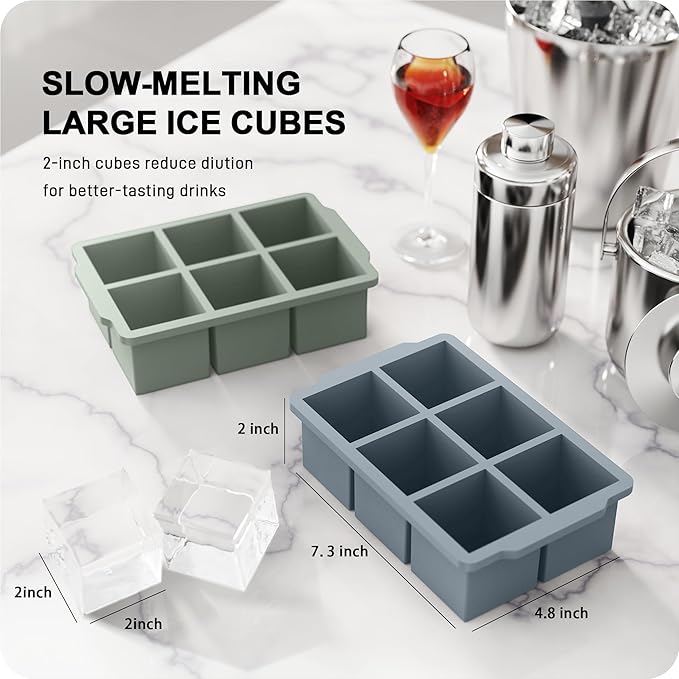 VLM 3 Packs Large Ice Cube Molds with Stackable Lid,Silicone Ice Cube Tray for Freezer,Big Square Ice Tray for Whiskey,Cocktails,Bourbon and Soups (Neutral) - Image 2