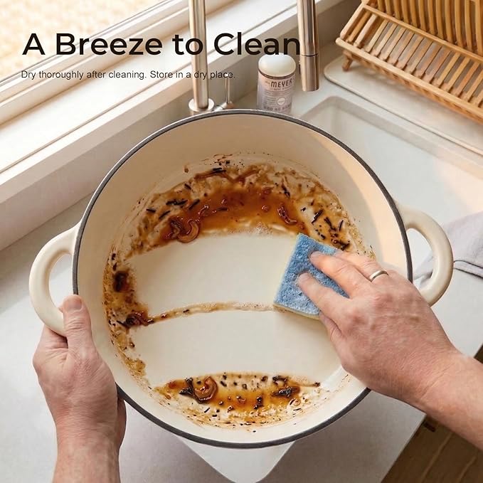 Parmedu 5.5QT Enameled Cast Iron Dutch Oven for Sourdough Bread Baking, Easy Cleaning, Versatile for Stewing, Roasting, Braised Chicken, Soup & More - Image 3