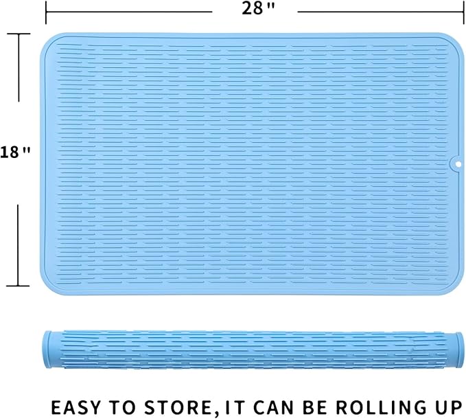 MicoYang Silicone Dish Drying Mat for Multiple Usage,Easy clean,Eco-friendly,Heat-resistant Silicone Mat for Kitchen Counter or Sink,Refrigerator or Drawer Liner Light Blue 3XL 28 inches x 18 inches - Image 2