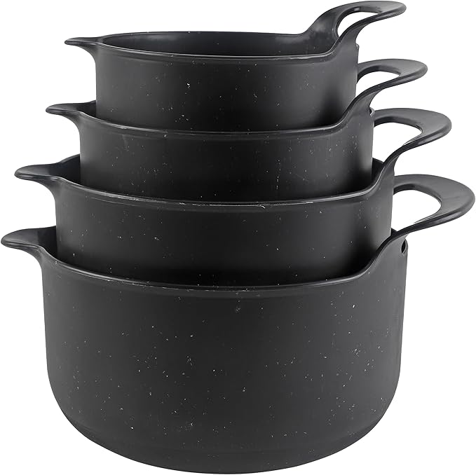 COOK WITH COLOR Nesting Plastic Mixing Bowl Set with Pour Spouts and Handles, Black Speckled, 4 Piece Non-Slip by CookwithColor
