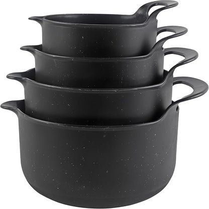 COOK WITH COLOR Nesting Plastic Mixing Bowl Set with Pour Spouts and Handles, Black Speckled, 4 Piece Non-Slip by CookwithColor