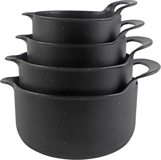 COOK WITH COLOR Nesting Plastic Mixing Bowl Set with Pour Spouts and Handles, Black Speckled, 4 Piece Non-Slip by CookwithColor