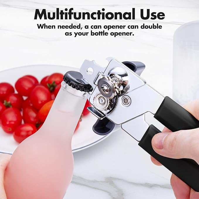 Can Opener Manual, COKORA Can Openers Hand Held with Comfort Anti-Slip Handles, Heavy Duty Stainless Steel Can Opener Smooth Edge and Bottle Openers, Easy Turn Can Openers for Seniors, Kitchen, Black - Image 6